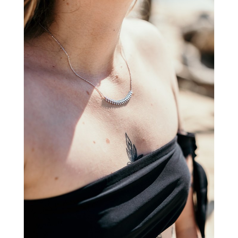 Collier Fin Argent Tendance Feuilles de Laurier Epis de Blé Zirconium