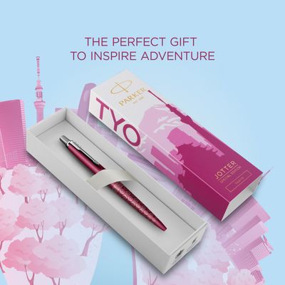 Parker Jotter - Stylo bille - Édition spéciale Tokyo - Rose Finition chrome - Encre Bleue - Coffret cadeau