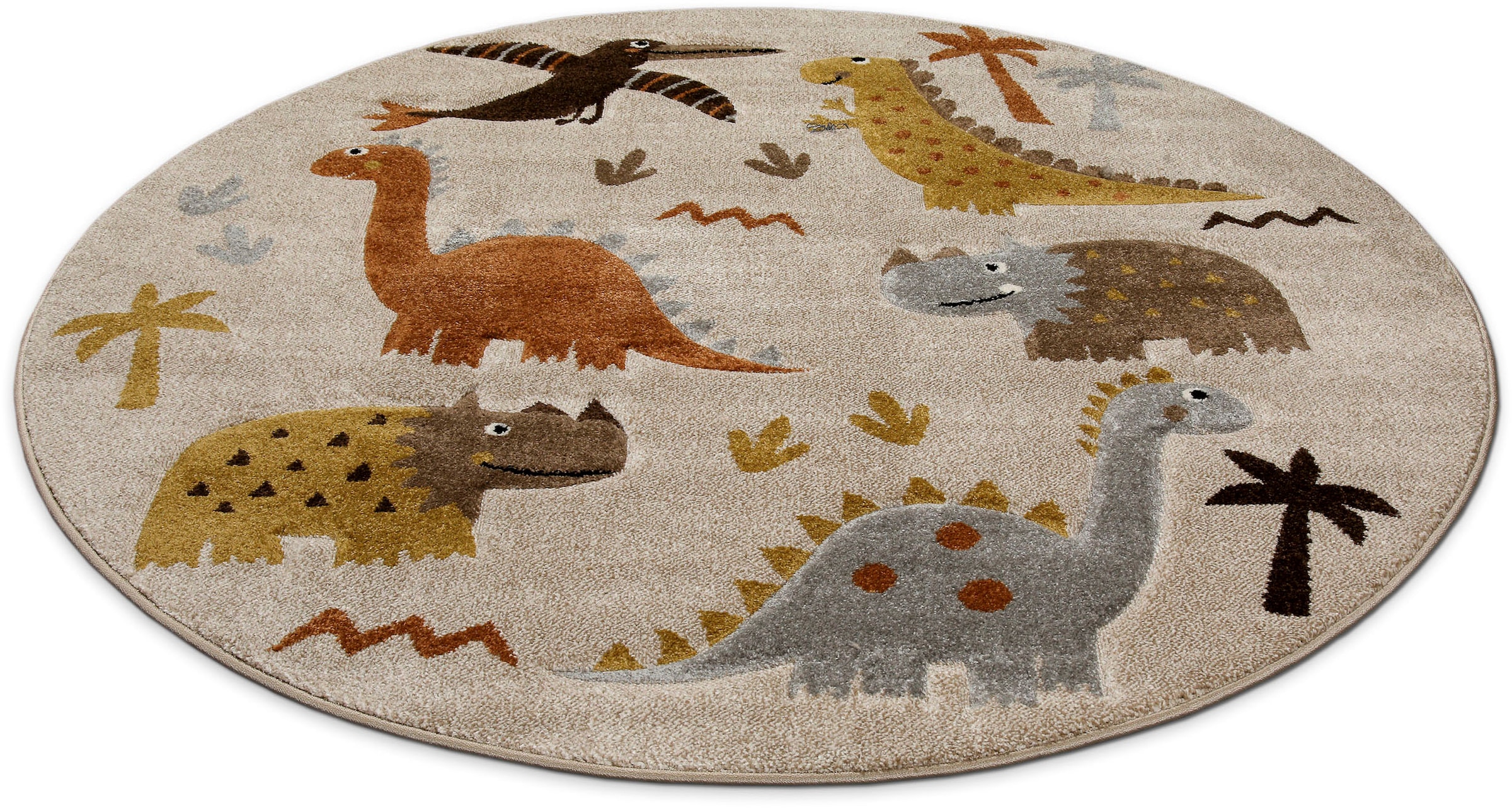 SMART KIDS Kinderteppich »T-Rex & Friends« rund 10 mm Höhe Moderner Spielteppich, strapazierfähig, pflegeleicht, Konturenschnitt