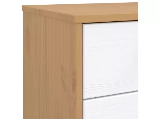 Armoire à tiroirs OLDEN blanc et marron bois de pin solide