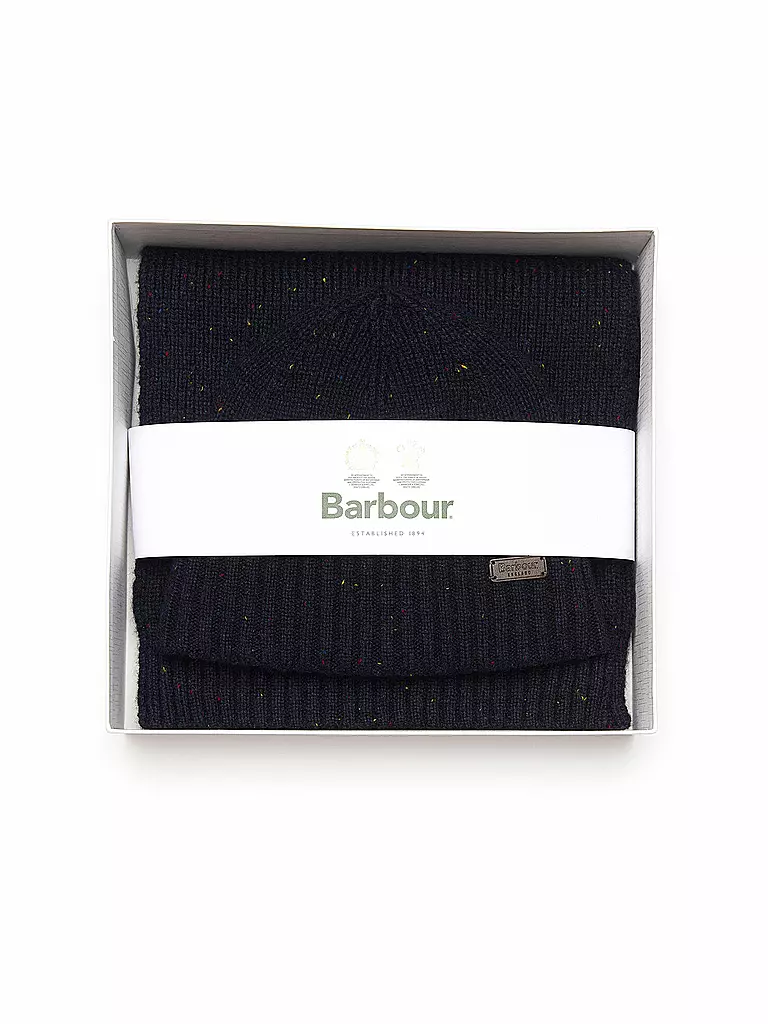 BARBOUR Geschenkset Haube und Schal DONEGAL dunkelblau