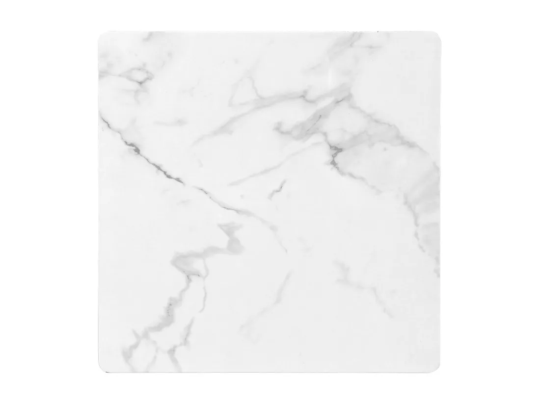 Lot de 2 tables basses gigognes en forme carrée - 60x60x45cm +45x45x40cm - Motif à marbre - Bois MDF et métal - Blanc + noir