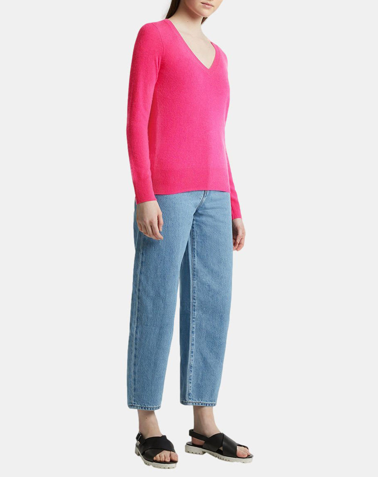 Galeries Lafayette Pull 100% Cachemire Zocon col V rose