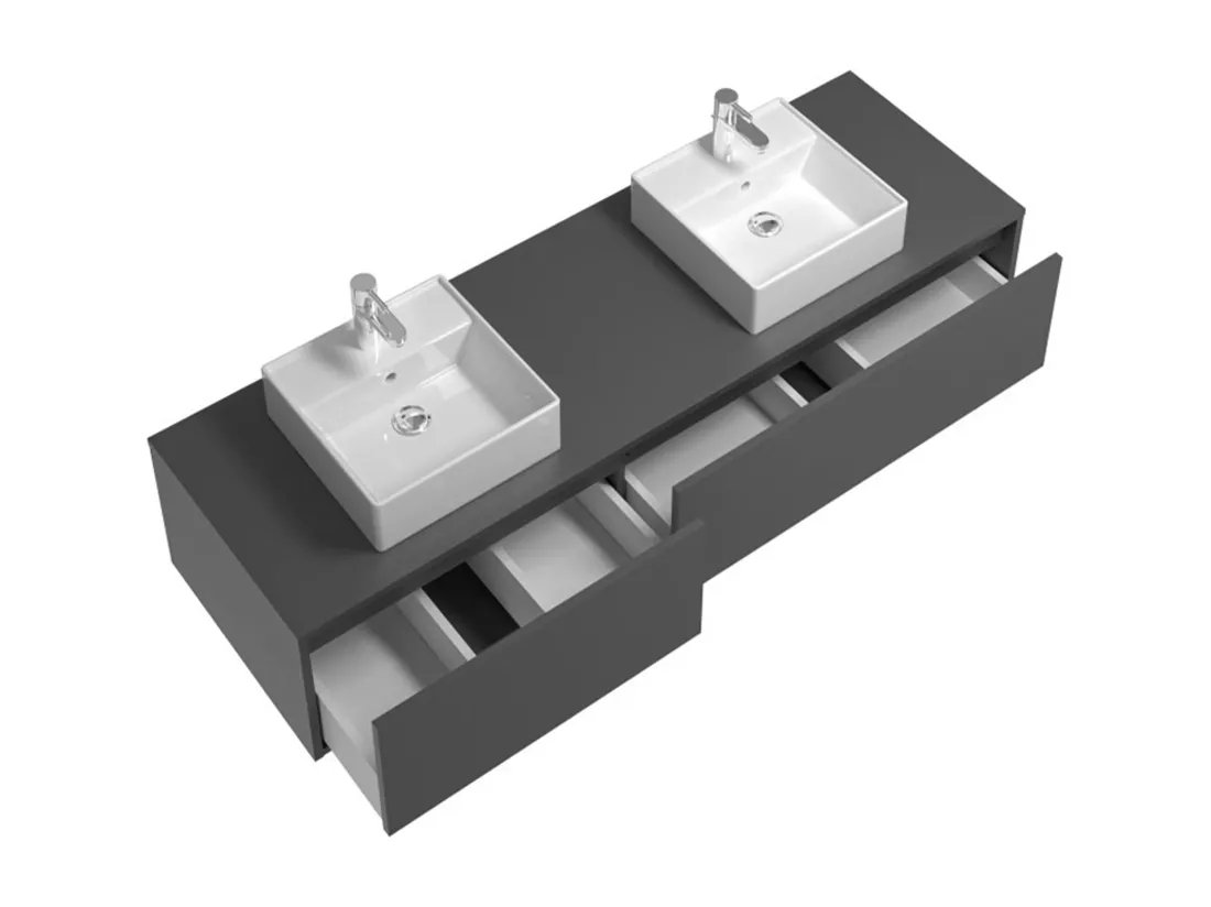 Meuble de salle de bain suspendu coloris gris anthracite avec double vasque - L150 cm - ISAURE II
