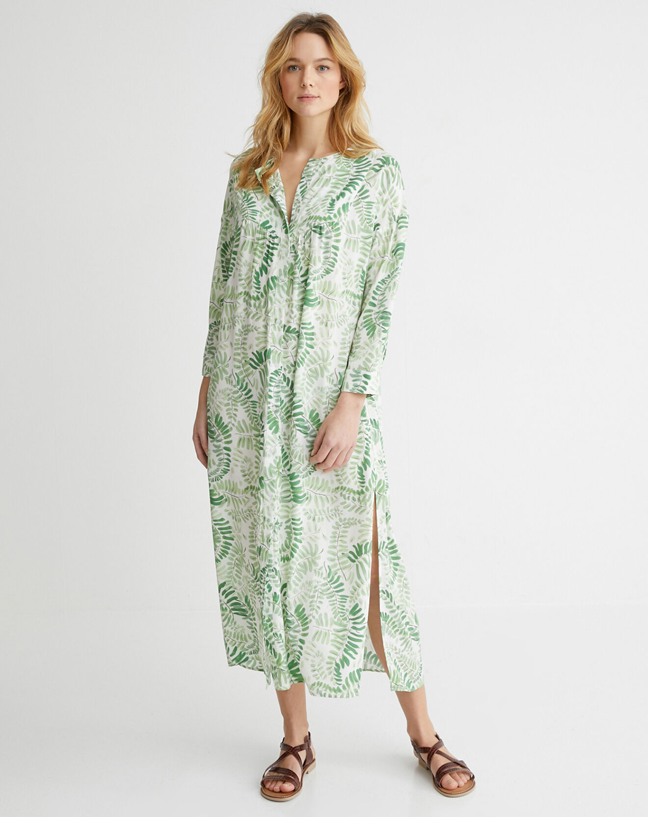 Cyrillus Robe longue imprimée Fougères verte