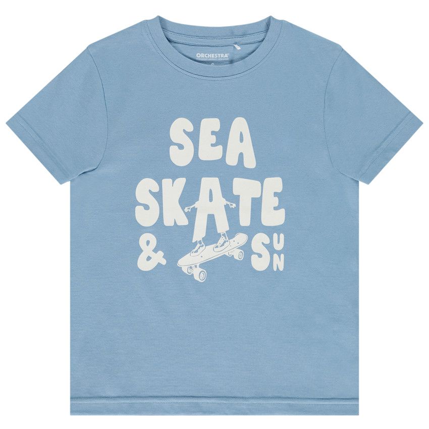 T-shirt manches courtes print fantaisie pour garçon - Bleu moyen