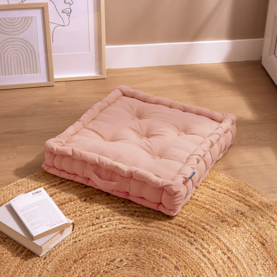 Coussin de sol coton (50 x 50 cm) Pixel Rose pêche