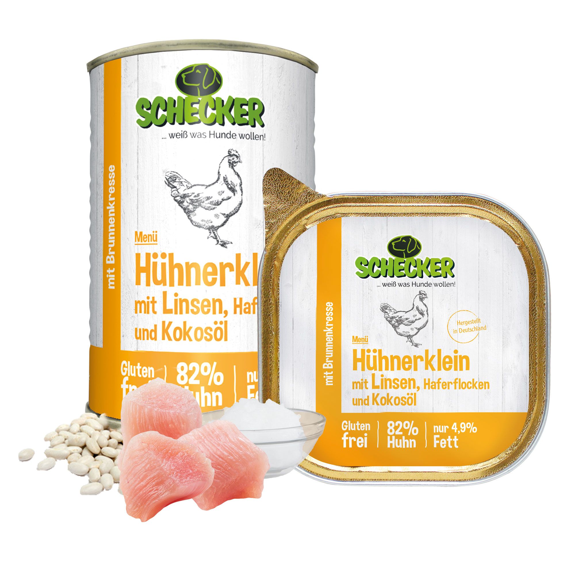 Schecker Nassfutter - Hühnerklein mit Linsen und Haferflocken