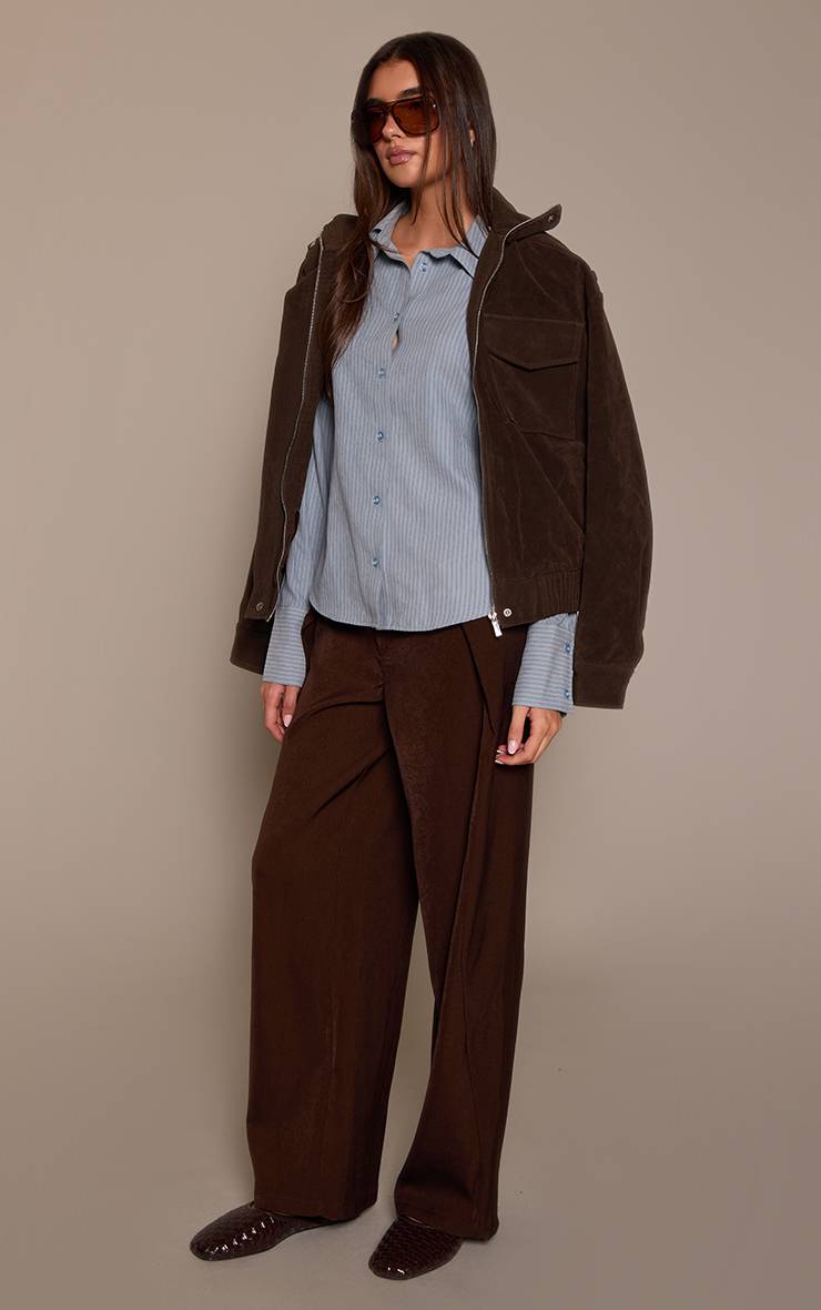 Chocolat Pantalon Large Tissé À Plis Latéraux