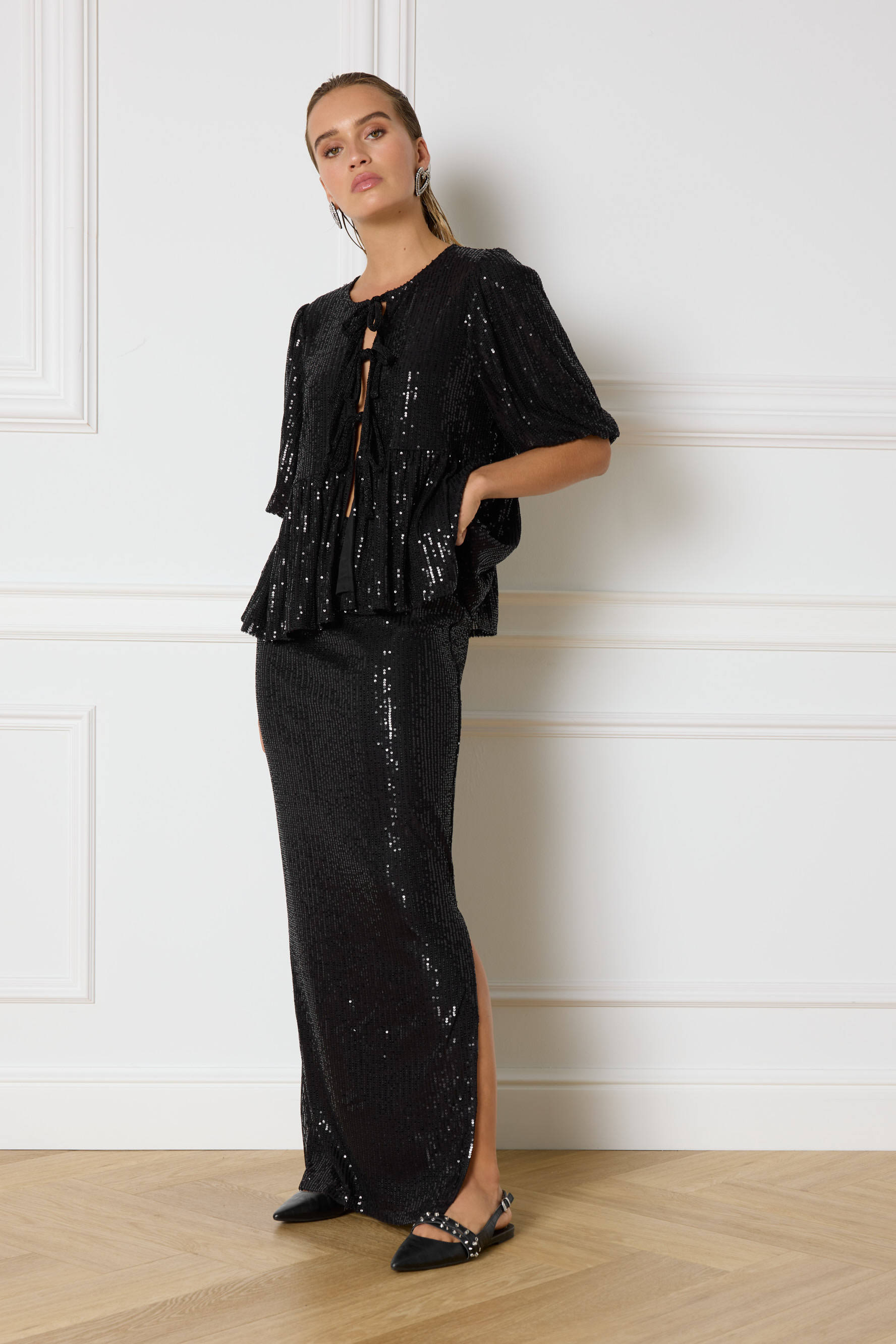 Refined Department glitter top zwart