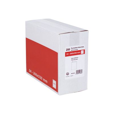 GPV - 250 Pochettes Enveloppes 24 260 x 330 mm - 90 gr - sans fenêtre - blanc - bande adhésive
