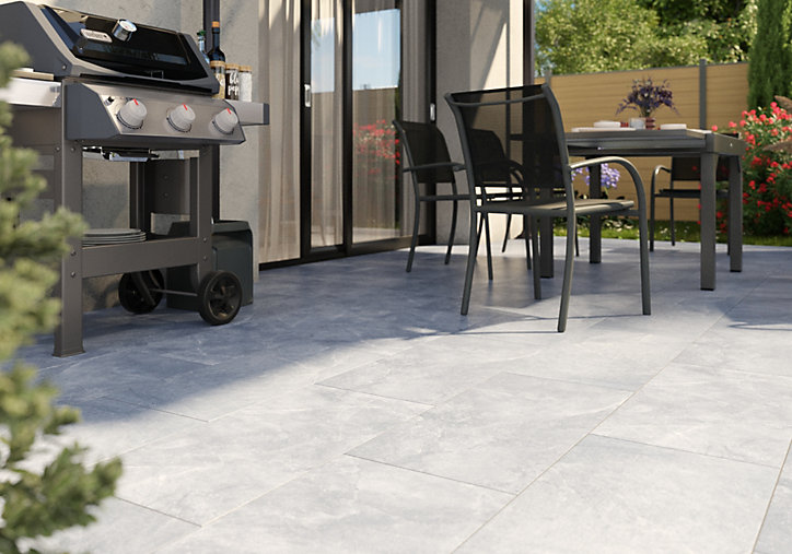 Carrelage sol extérieur gris aspect pierre Amalfi 37 x 75 cm