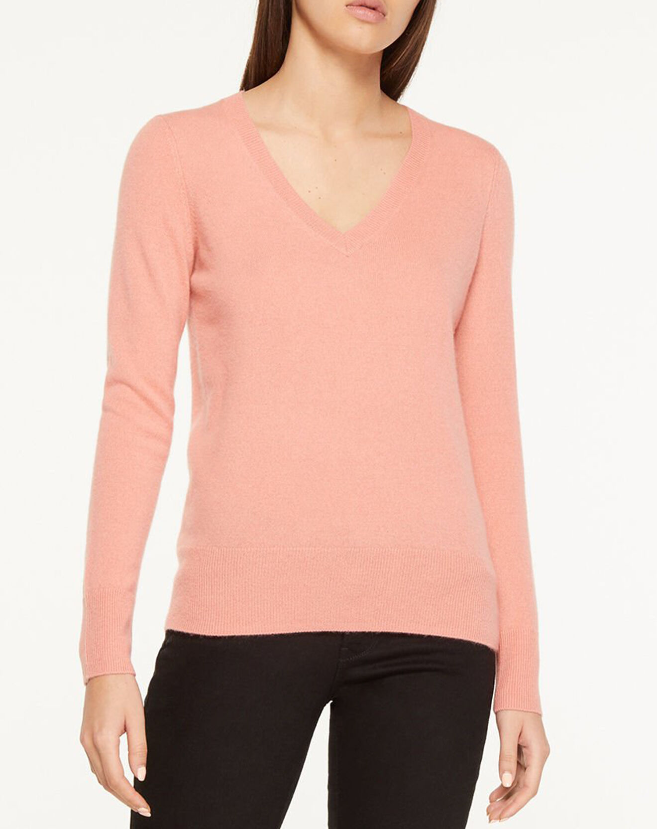 Galeries Lafayette Pull 100% Cachemire Yocon col V rose