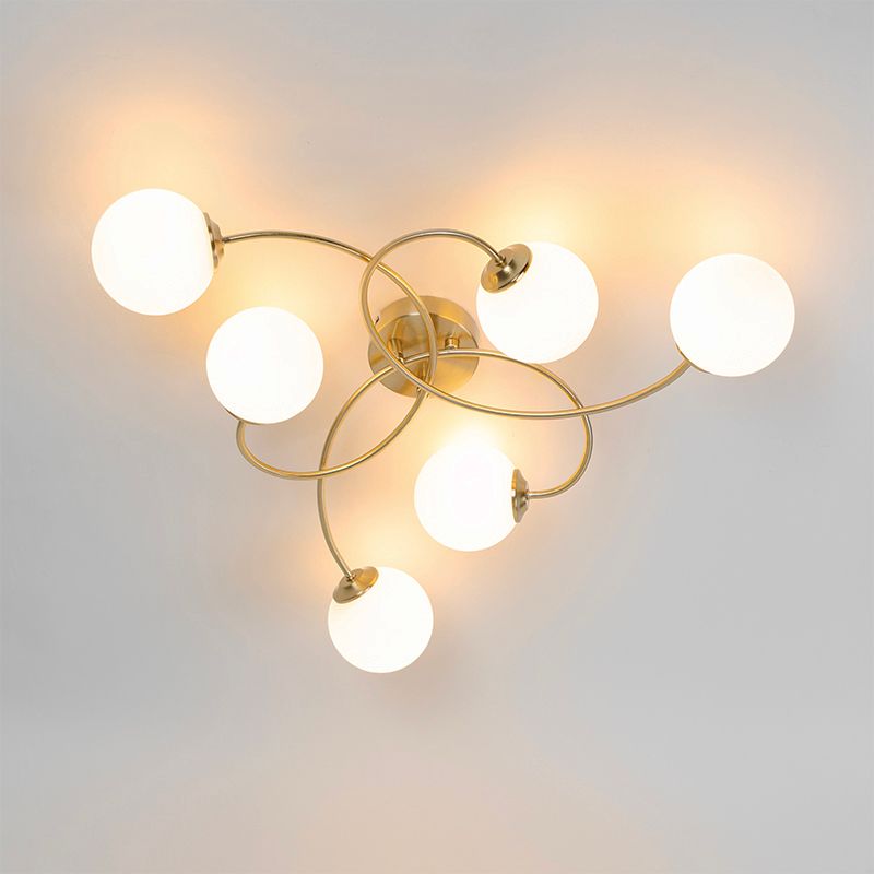 Moderne plafondlamp goud met opaal glas 6-lichts  - Athens