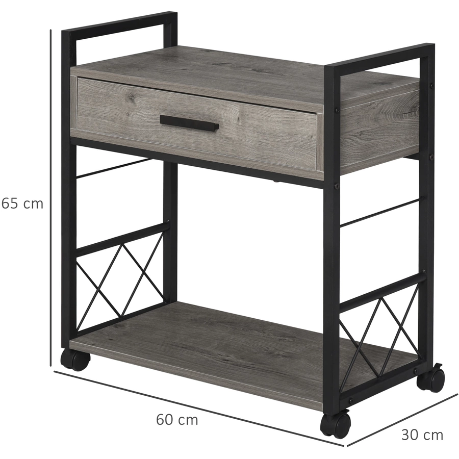 HOMCOM Mobiler Beistelltisch mit Schublade grau