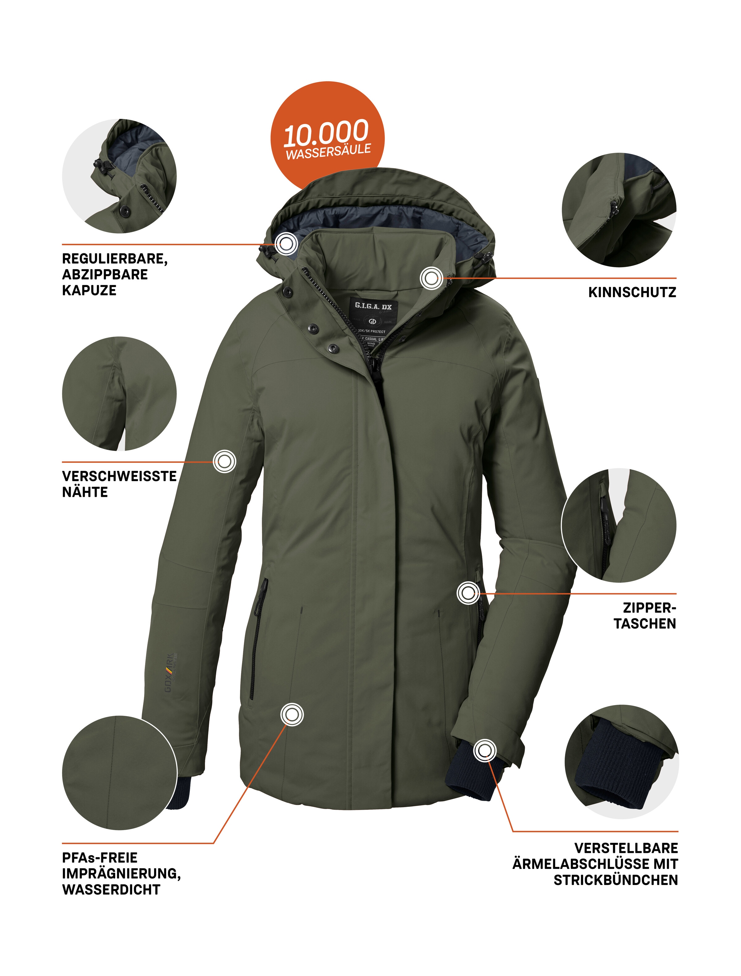 G.I.G.A. DX by killtec Funktionsjacke »GW 6 WMN JCKT« Damen Winterjacke: wasserdicht, atmungsaktiv, abnehmbare Kapuze