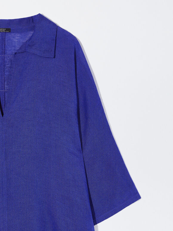 Caftan de Linho Bordado - Azul