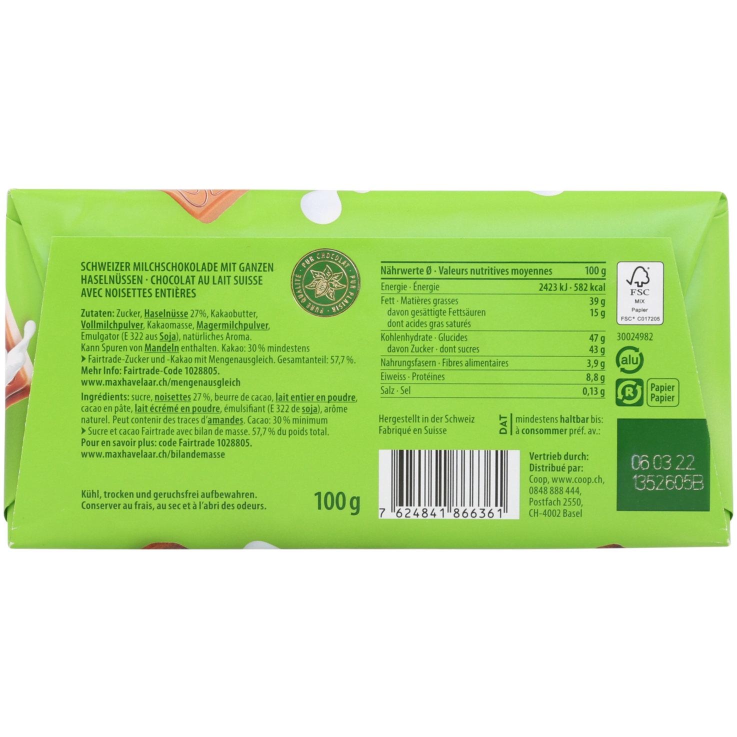 Halba Tafelschokolade Milch Nuss