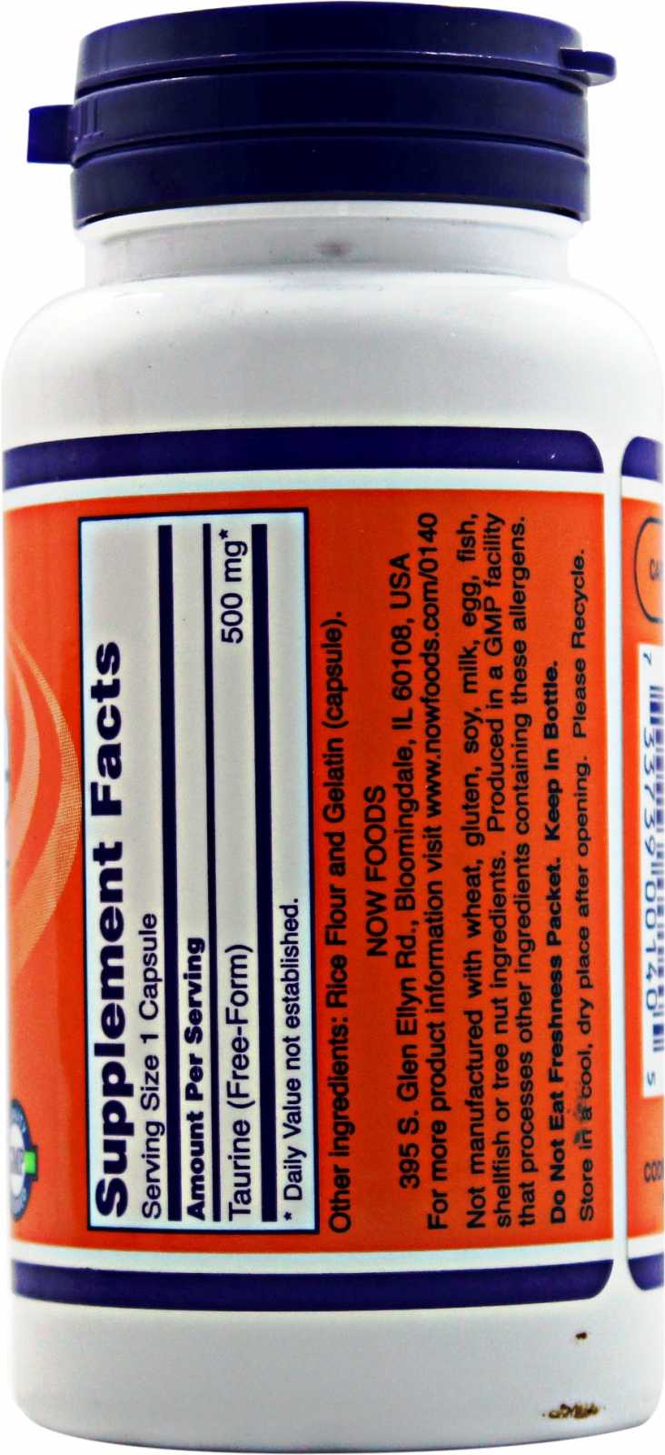 NOW Foods Taurina 500 mg 100 cápsulas