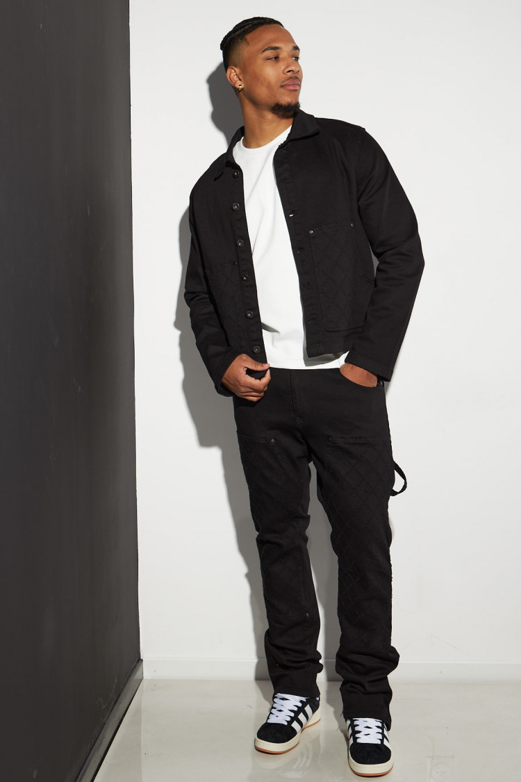 Ensemble 2 pièces veste + jean noir à motif losange