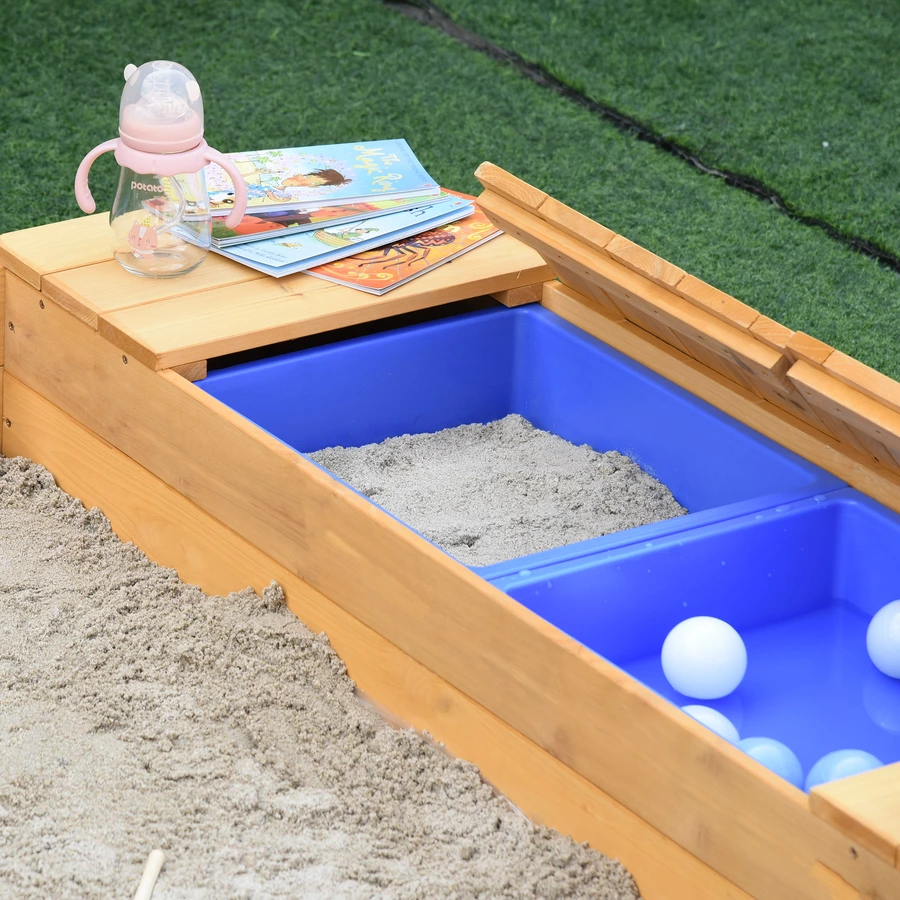 Outsunny Sandkiste mit Bank und Aufbewahrungsfächern naur, blau