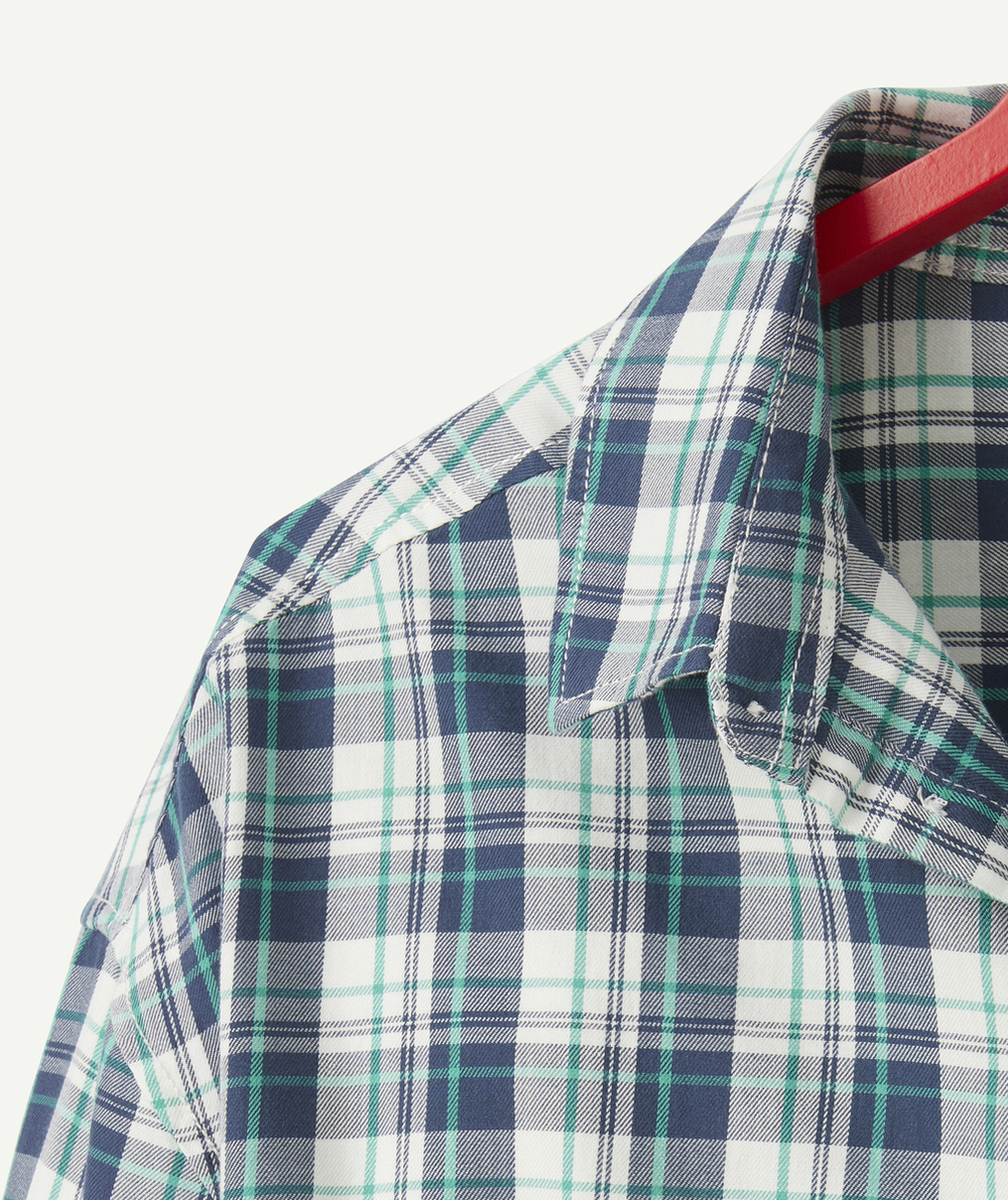 CHEMISE À CARREAUX MANCHES LONGUES GARÇON EN COTON BIO BLEUE ET VERTE