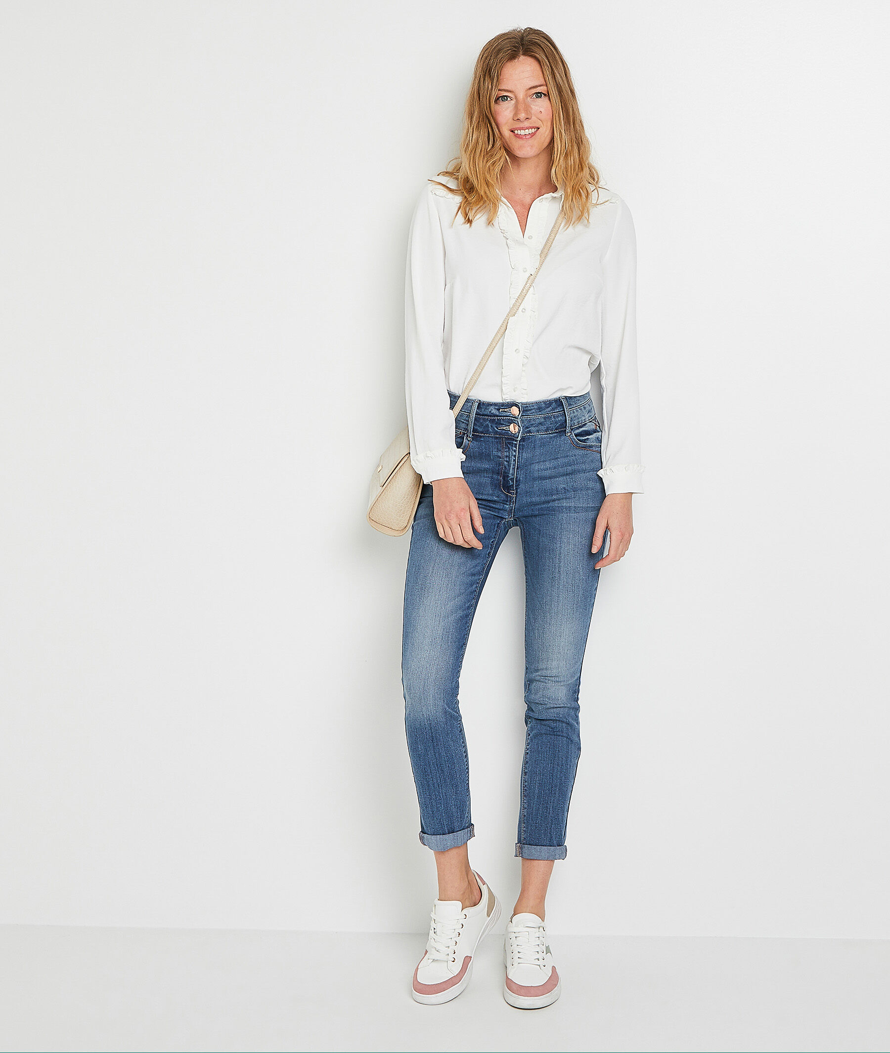 Jean raccourci taille haute HANOI femme - STONE