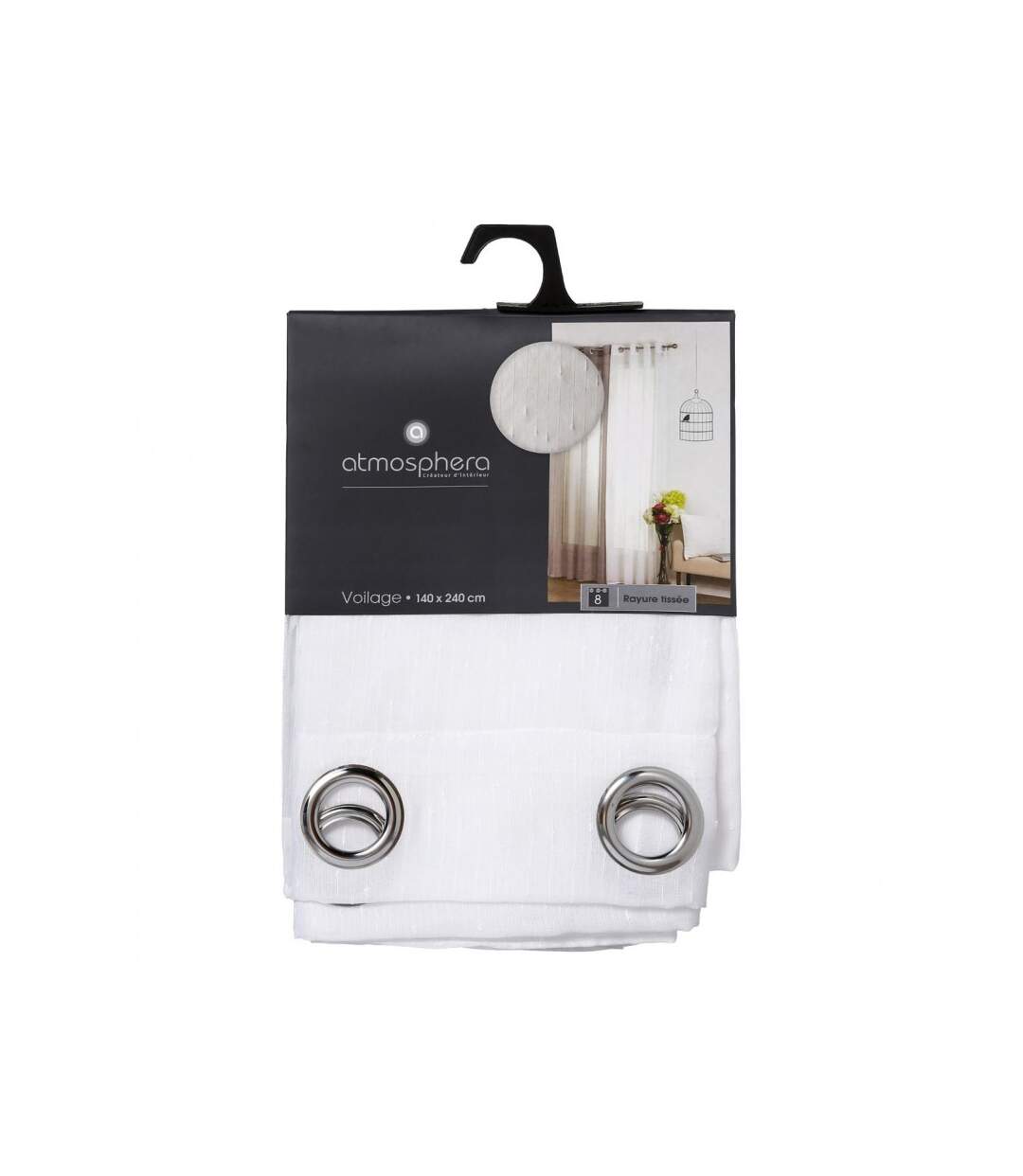 Rideau Voilage Rayure 140x240cm Blanc