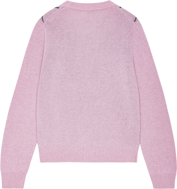 Ganni Graphic Wool Mix Bow Crewneck Mauve chalk