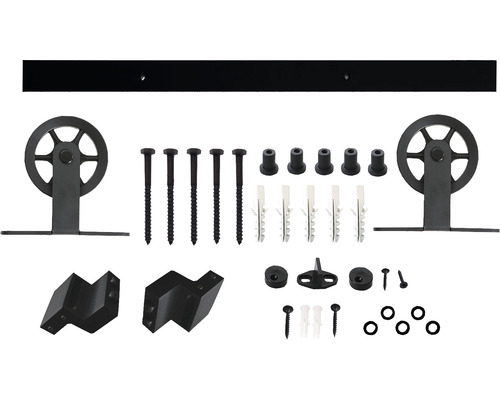 Intersteel complete schuifdeurset Legno Barn Door Wheel top zwart 93x211,5 cm inclusief deurblad, schuifdeurbeslag Wheel Top en krukset