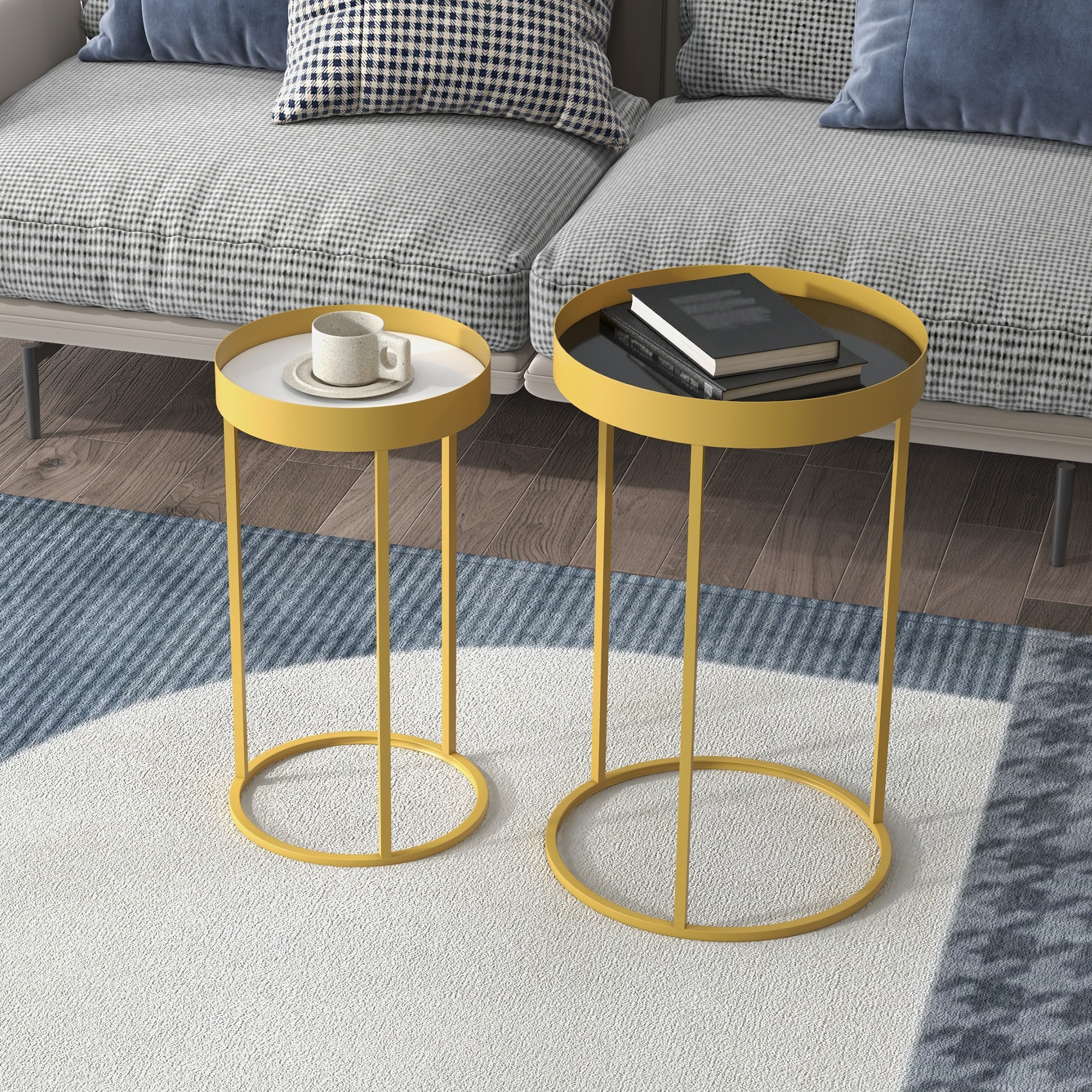 HOMCOM Couchtisch-Set mit erhöhtem Rand gold 39L x 39B x 63H cm