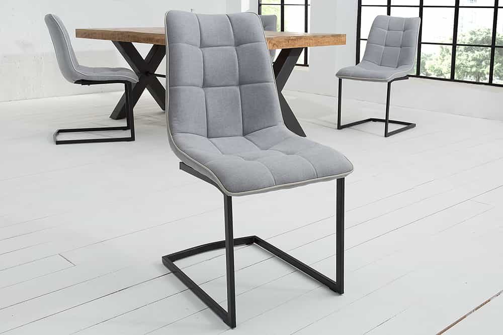 Design Freischwinger Stuhl MIAMI hellgrau Metallgestell matt schwarz