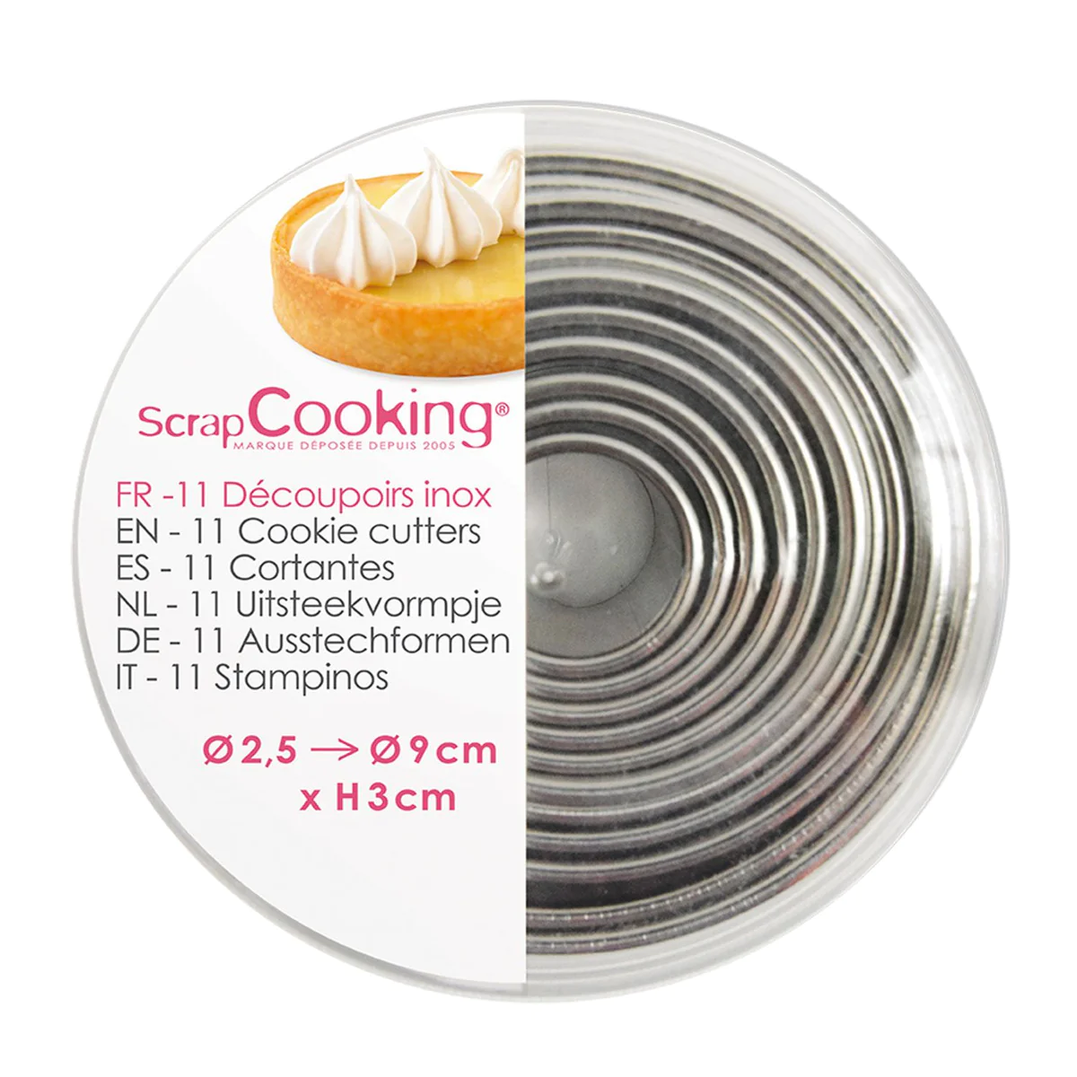 Boite de 11 emporte-pièces ronds en inox Scrapcooking