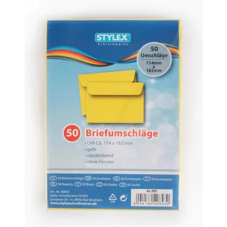 Stylex Briefumschläge DIN C6, gelb, 50 Stück