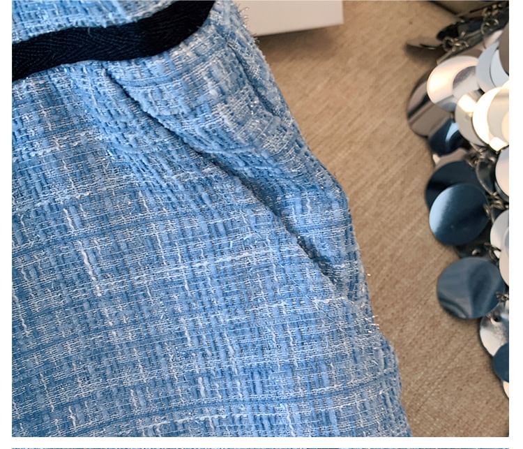 Krezol - Plus Size Lange Mouwen Matrozenkraag Contrasterende Bies Tweed Midi A-lijn Jurk