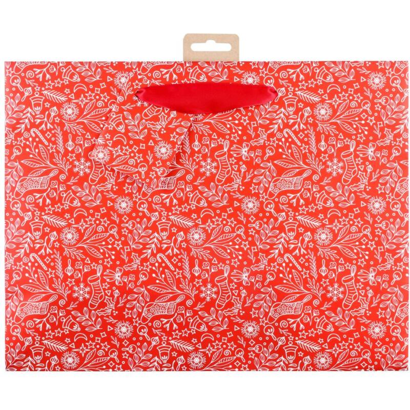 Premium sac shopping rouge & blanc 32x13x24,5 cm - Rouge