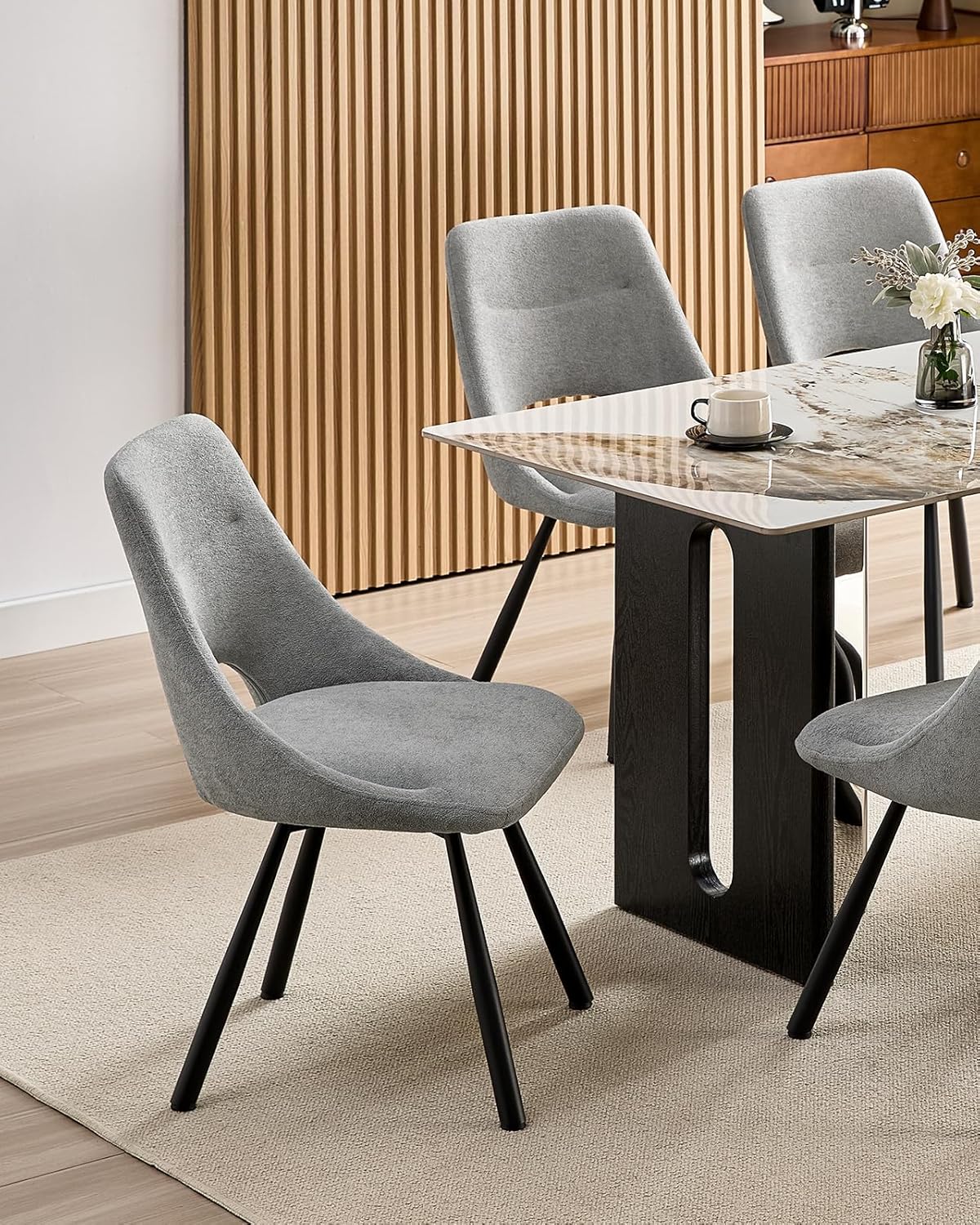 LEWE Esszimmerstühle drehbar 4er Set, Automatisch zurückkehrender Sitz, 180° Drehstuhl, Ergonomischer Polsterstuhl, armlos, Esszimmer Wohnzimmer Schlafzimmer, Kaschmir-Stoff - Grau