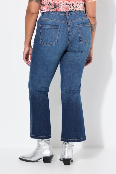 Jeans, Flared Fit, Glitzersteinchen-Saum, 5-Pocket