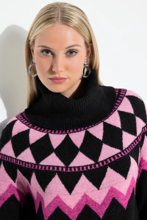 Pullover, Norwegermuster, Rollkragen, Langarm, hellrosa