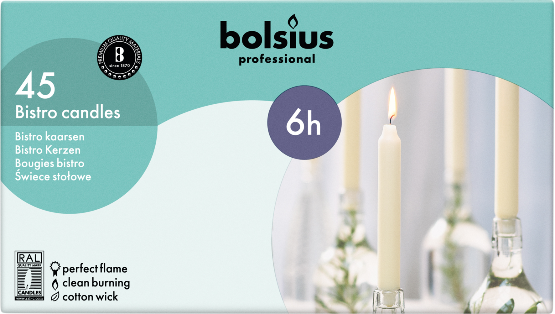 Bolsius Horeca Bistro Kaars 180/21,3 Doos 45 Wit (45 stuks)