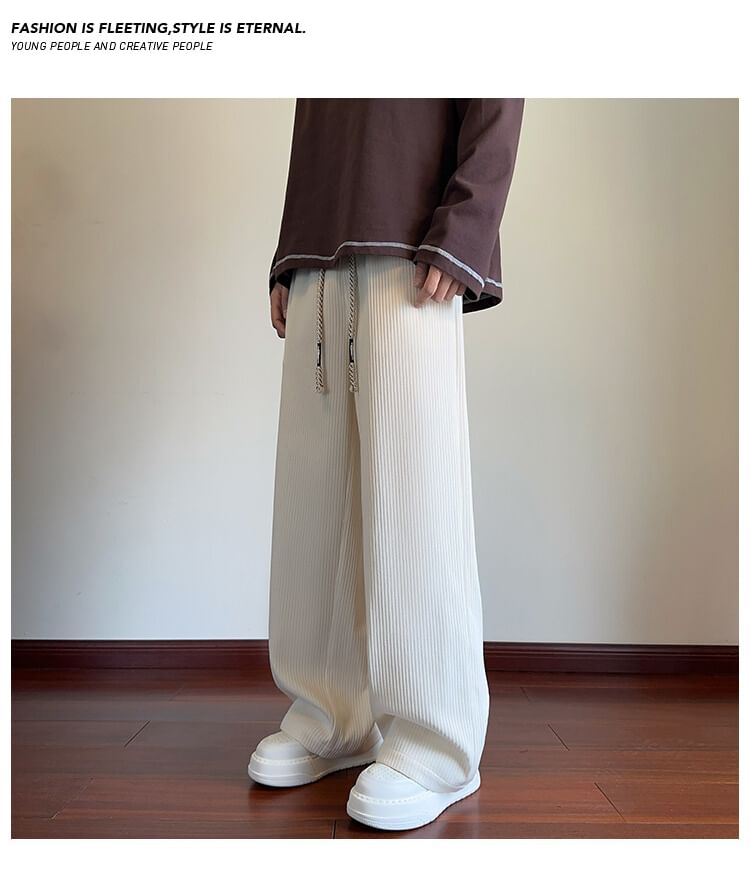 Priam - Hoge taille effen geribbelde wijde broek