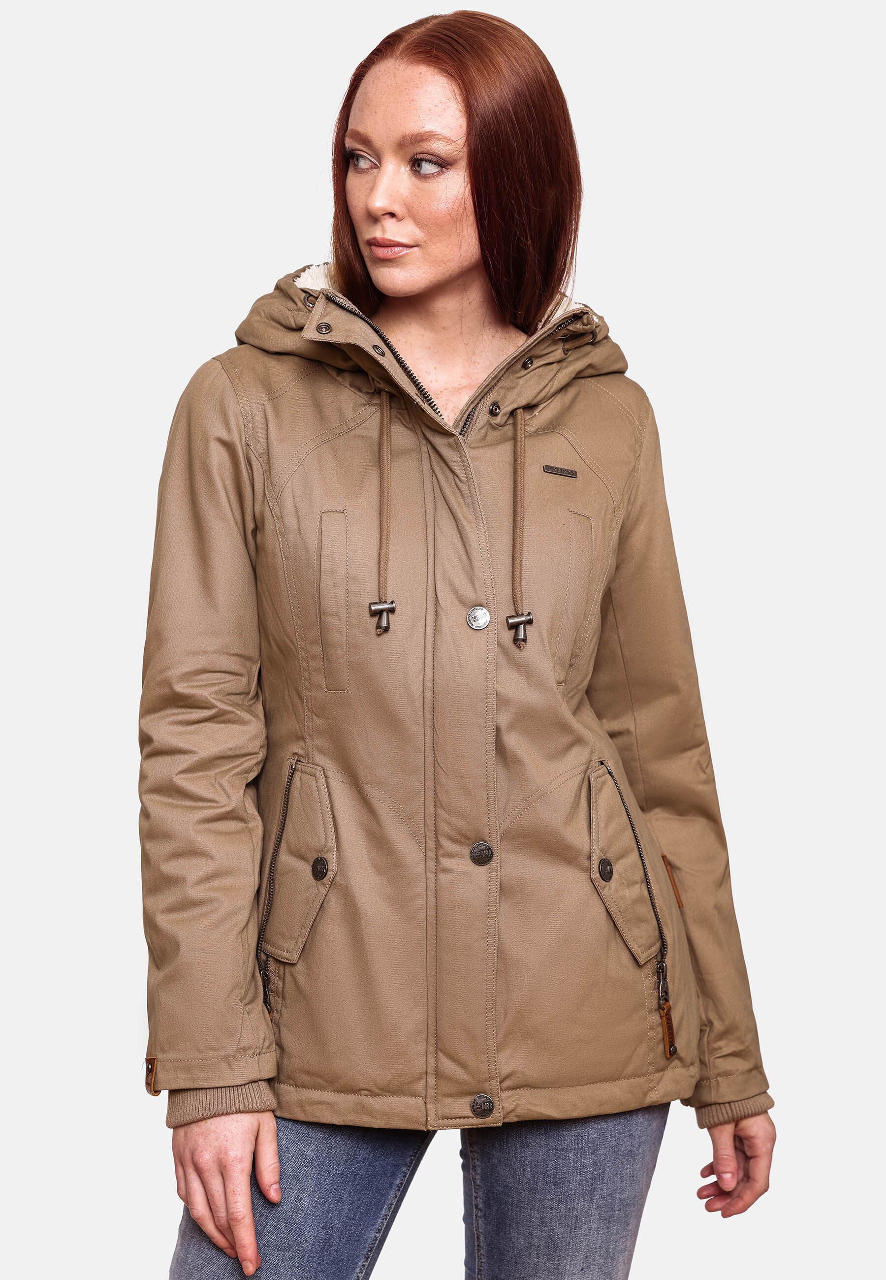 MARIKOO Damen Winterjacke Outdoor Baumwolljacke mit Kapuze Bikoo