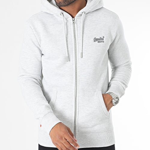 Sweat Zippé Capuche Essential Logo Gris Chiné