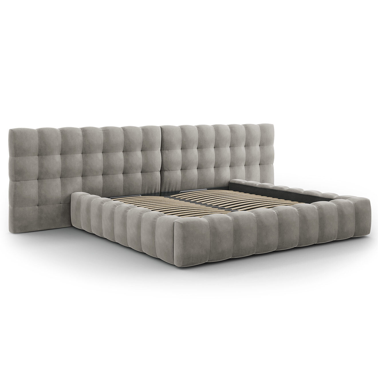 Cosmopolitan Design Lit avec coffre de rangement Bali Velours gris clair - 200x200 cm