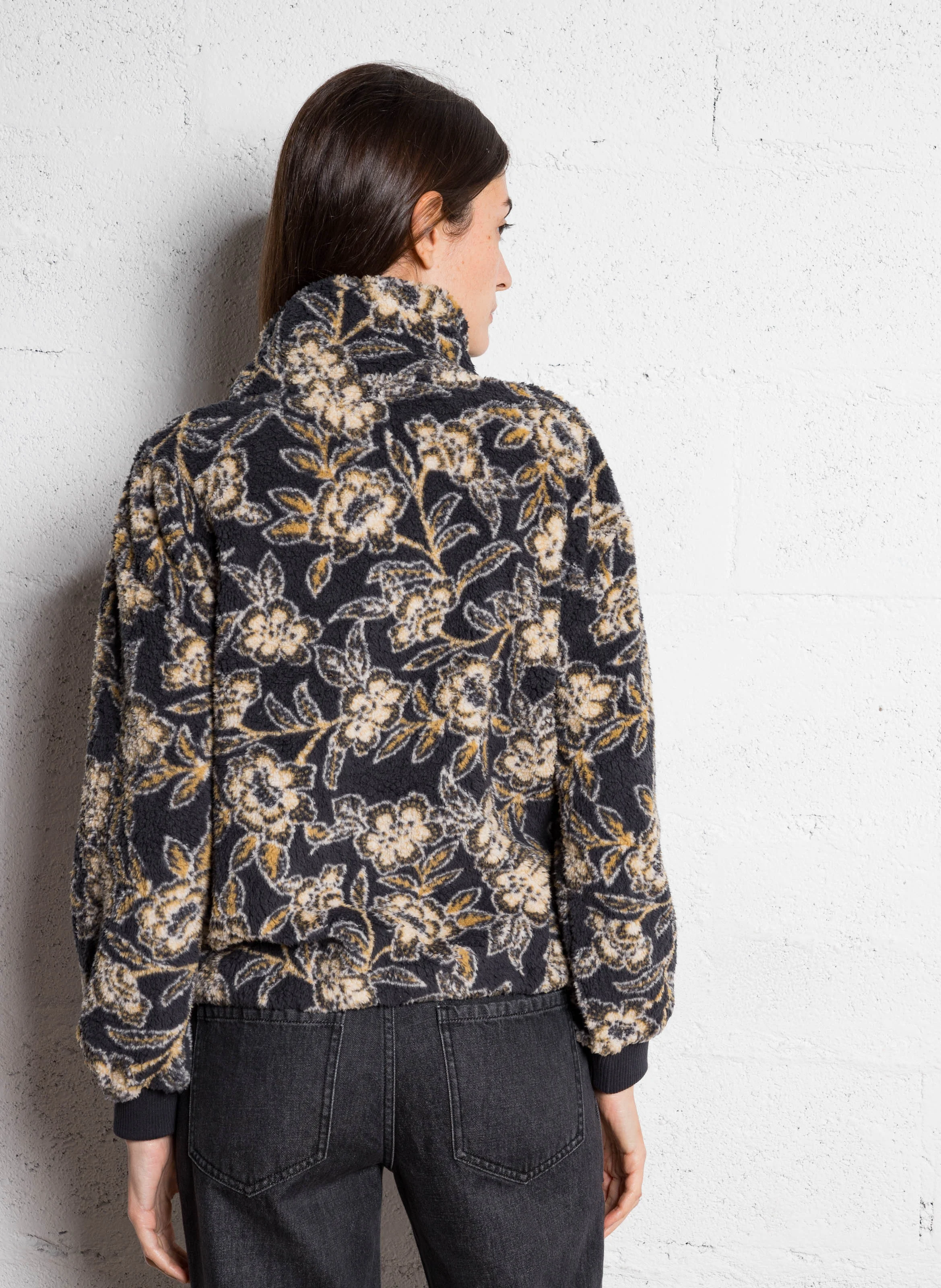 TIME OFF -Polaire demi-zip imprimée| Noir