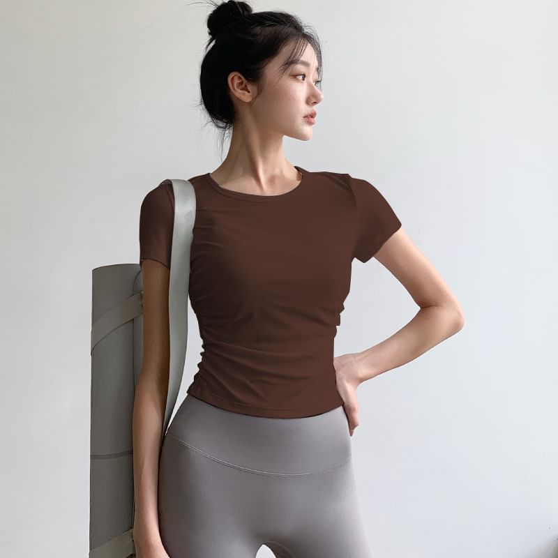 Claduodoe - Sport-T-shirt met korte mouwen, ronde hals en gerimpelde afwerking