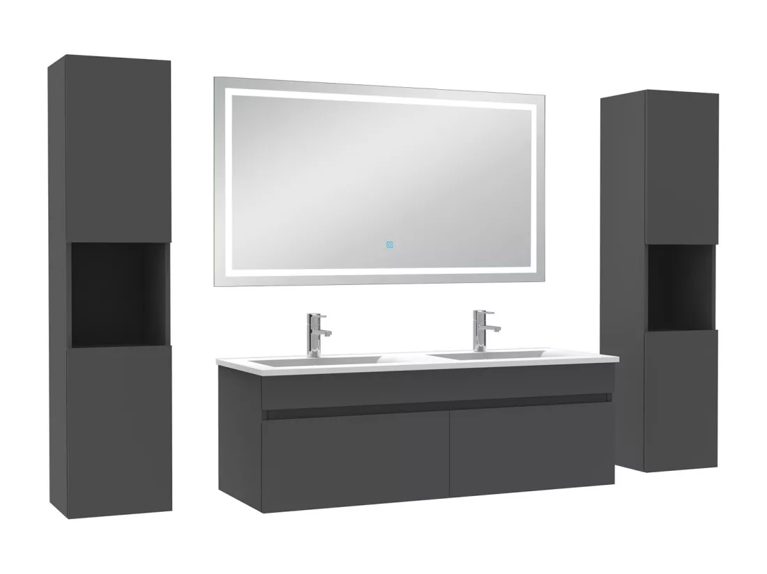 Ensemble meubles Salle de Bain 120cm avec colonne + miroir lumineux 3 couleurs + dimmable Anthracite