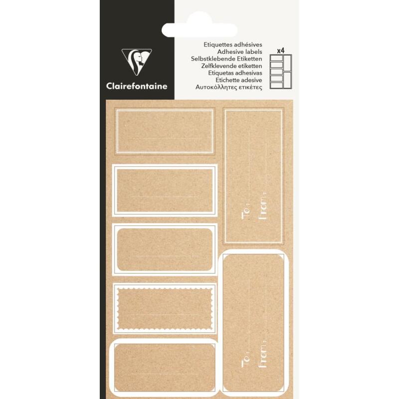 Sachet de 28 étiquettes kraft adhésives, rectangle blanc