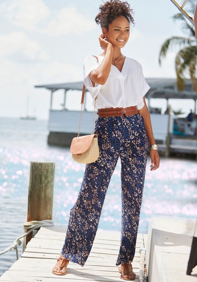Vivance Jerseyhose  mit Alloverdruck, bequeme Sommerhose in weiter Form, Strandhose