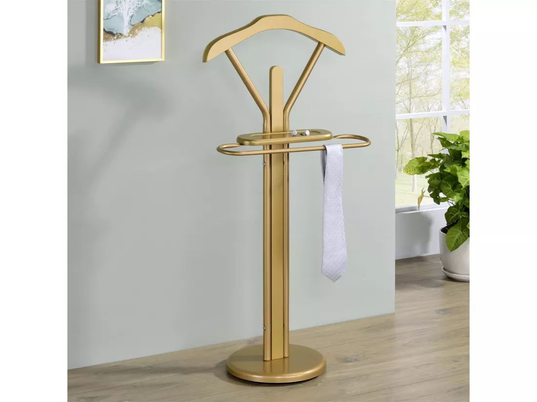 Valet de chambre FABIO chevalet de nuit portant pour vêtements, structure en métal laqué couleur or